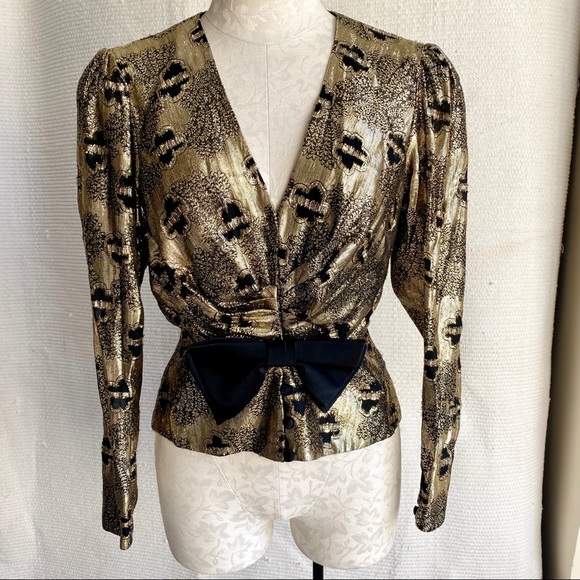 Vintage 60s 70s S Metallic Disco Party Blouse Top